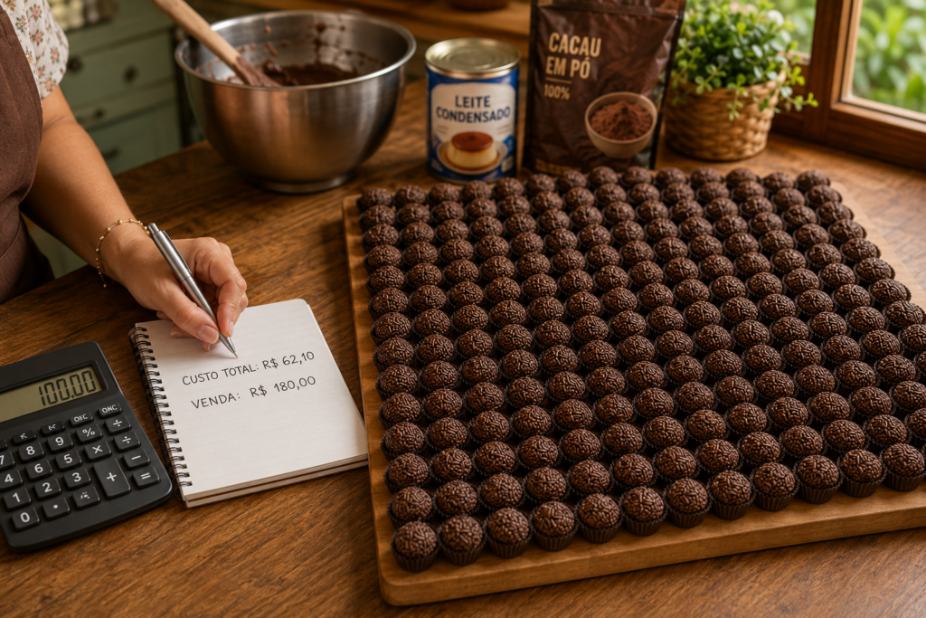 Cálculo detalhado de quanto custa fazer 100 brigadeiros